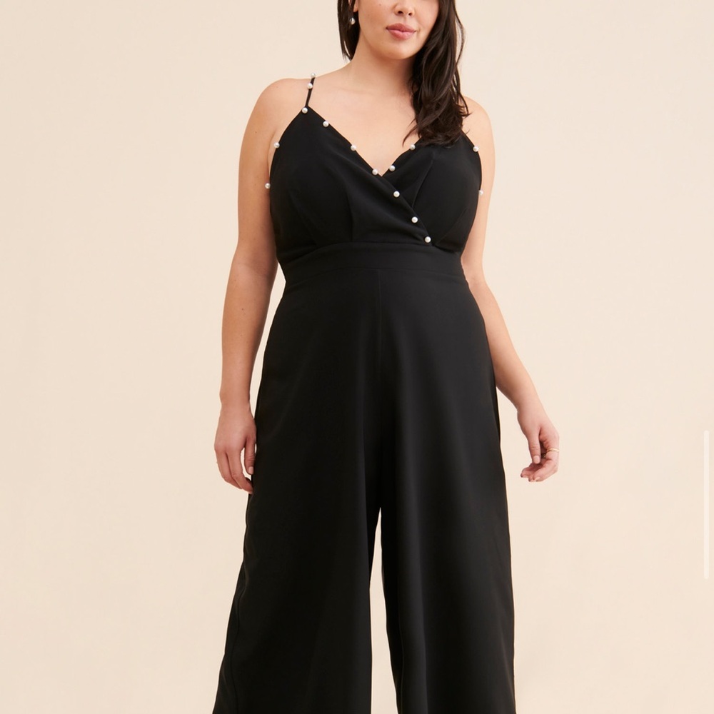 4SI3NNA Black Malika Pearl Jumpsuit with V-Neckline